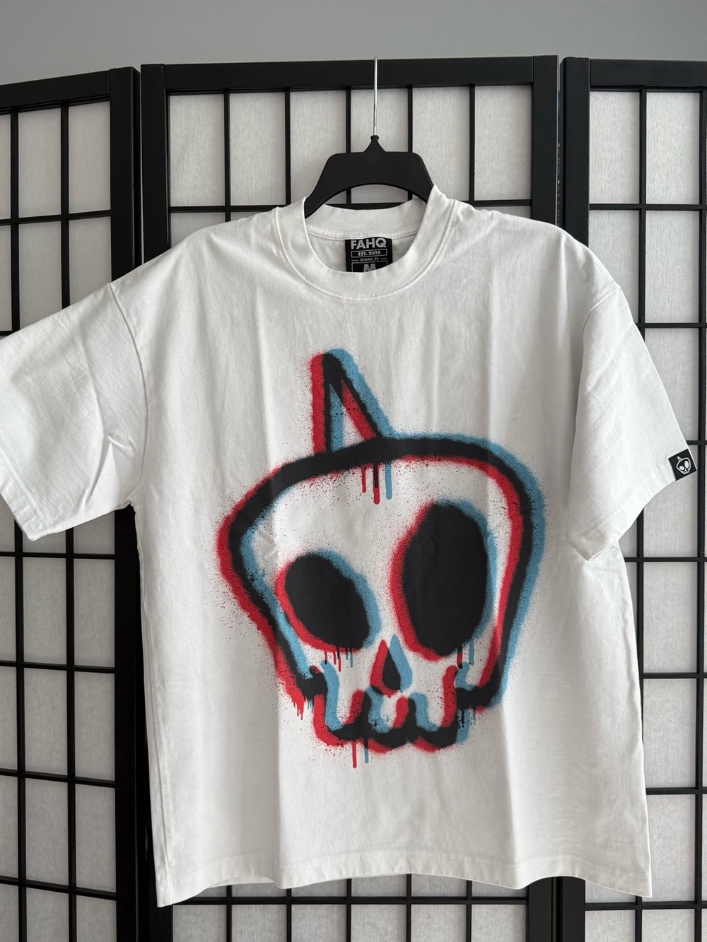 FAHQ Heavyweight 300GSM Graphic Skull Tee in Red & Blue Medium